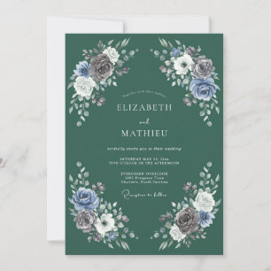 Sage Blue Floral Garland Wedding Invitation