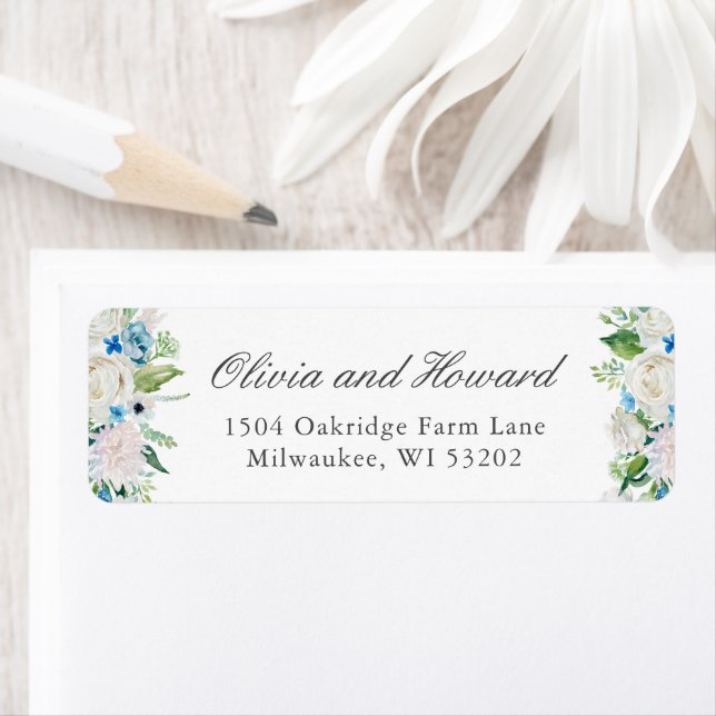 Sage Blue Floral Return Address Label (Insitu)