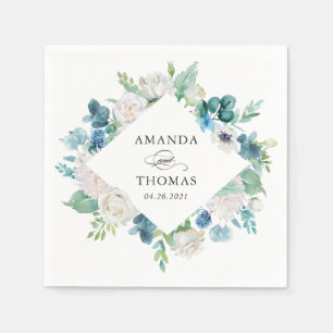 Sage Blue Floral Wedding Paper Napkins