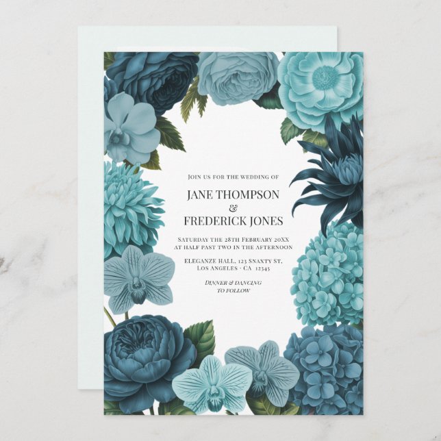 Sage Blue, Glacier Teal & Ice Mint Wedding Invitation (Front/Back)