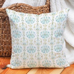 Sage Blue Ivory Floral Spring Summer Cushion