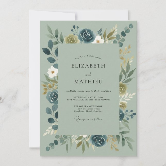 Sage Blue Organic Nature Wedding Invitation (Front)