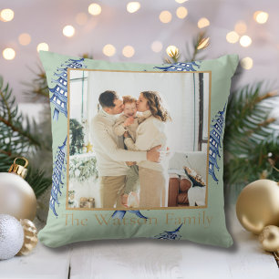 Sage Blue Pagoda Merry Christmas Tree 1-Photo  Cushion