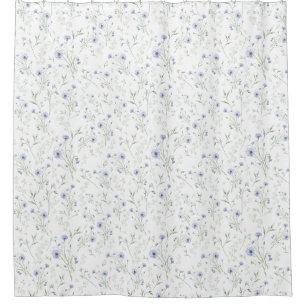 Sage Blue Watercolor Wildflower Shower Curtain