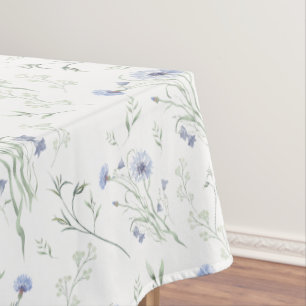 Sage Blue Watercolor Wildflower Tablecloth