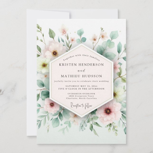 Sage & Blush Airy Botanical Wedding Invitation (Front)