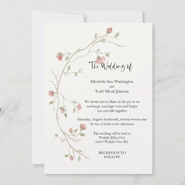 Sage & Blush Boho Watercolor Wedding Invitation (Front)
