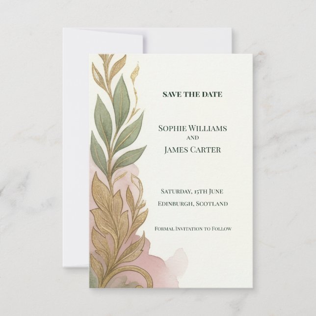 Sage Blush Botanical Save The Date Card (Front)