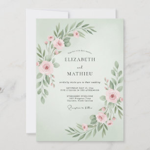 Sage Blush Botanical Wedding Invitation
