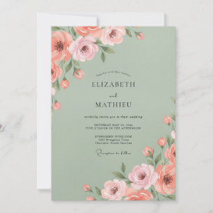 Sage Blush Floral Bloom Wedding Invitation