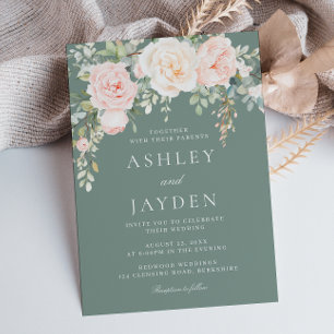 Sage & Blush Floral Watercolor Wedding Invitation