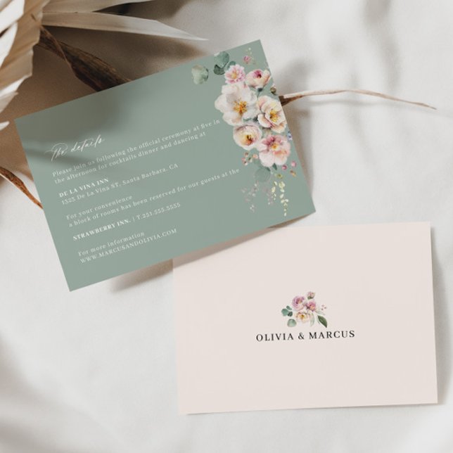 Sage Blush Floral Wedding Details Enclosure Card (Details Card Front/Back)
