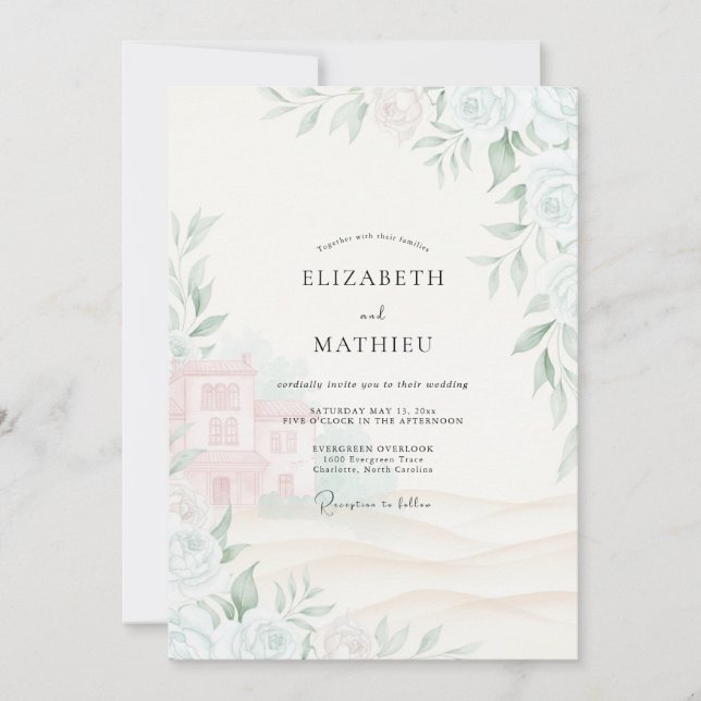 Sage Blush Leafy Wedding Invitation (Front)