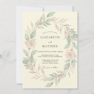 Sage Blush Rose Wedding Invitation
