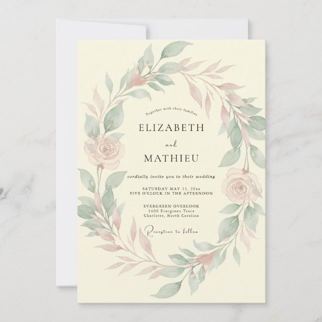 Sage Blush Rose Wedding Invitation (Front)