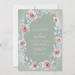 Sage Blush Watercolor Floral Wedding Invitation