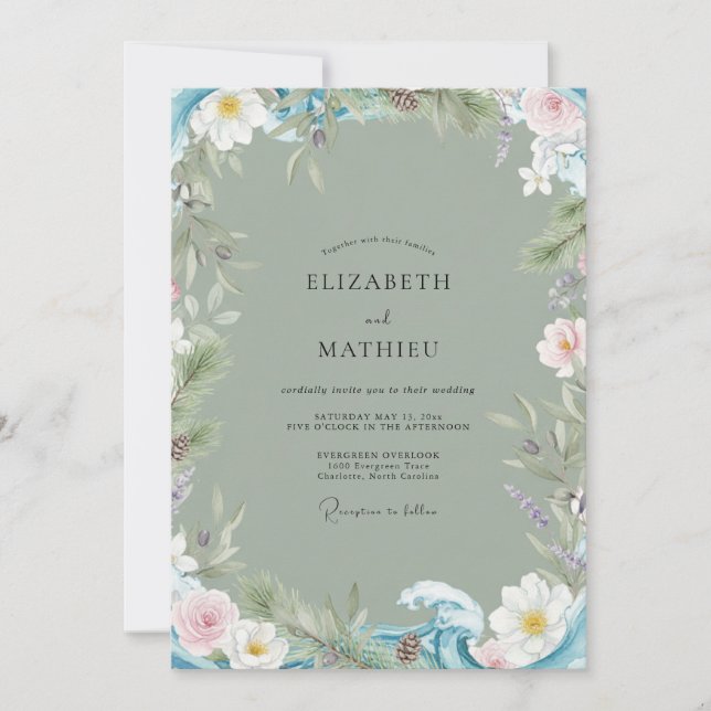 Sage Blush Watercolor Wedding Invitation (Front)