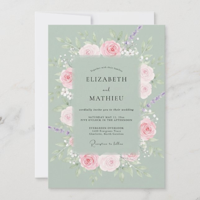 Sage Blush Wreath Wedding Invitation (Front)