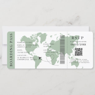 Sage Boarding Pass Destination wedding QR code  Invitation