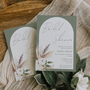 Sage Boho Arch White Floral Bridal Shower Invitation