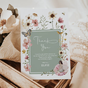 Sage Boho Fairy Wildflower Garden Girl Birthday Thank You Card
