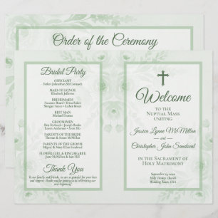 Sage Boho Floral DIY Fold Catholic Wedding Program