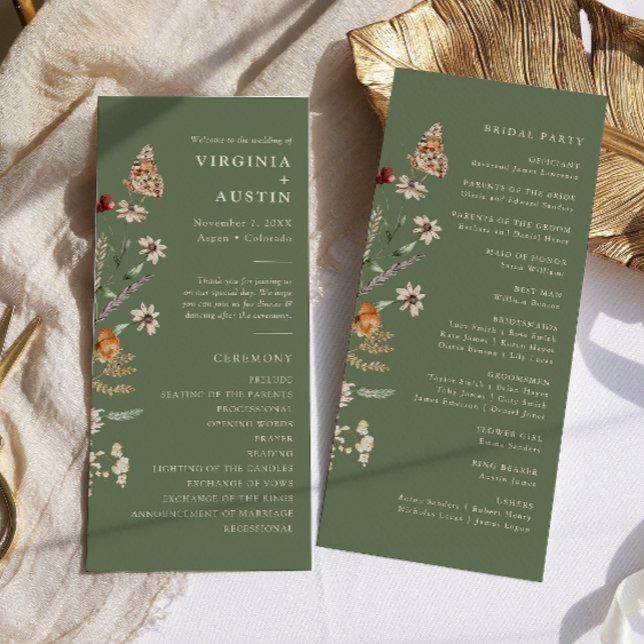 Sage Boho Floral Wedding Program (Sage Green Watercolor Boho Floral Wedding Program by Painted Paperie
)