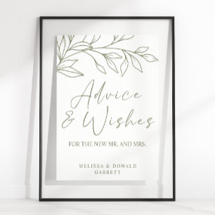 Sage Boho Flower Simple Wedding Advice & Wishes Poster