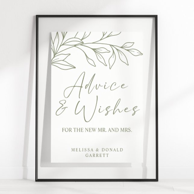 Sage Boho Flower Simple Wedding Advice & Wishes Poster (Creator Uploaded)