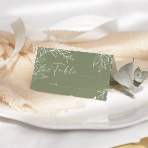 Sage Boho Flower Simple Wedding Place Card