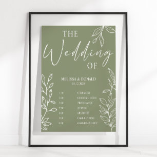 Sage Boho Flower Simple Wedding Program Schedule Poster
