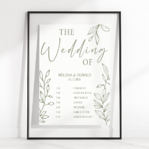 Sage Boho Flower Simple Wedding Program Schedule  Poster