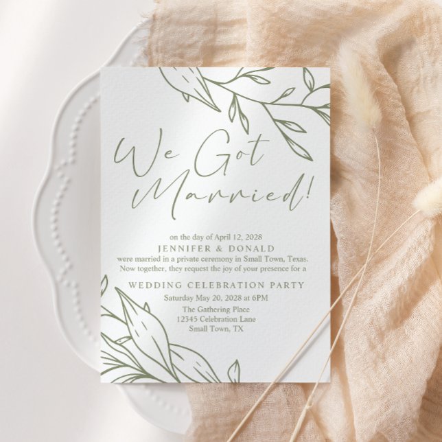 Sage Boho Flower Wedding Just Married Invitation (Creator Uploaded)