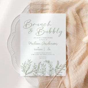 Sage Boho Flowers Brunch Bridal Shower Invitation