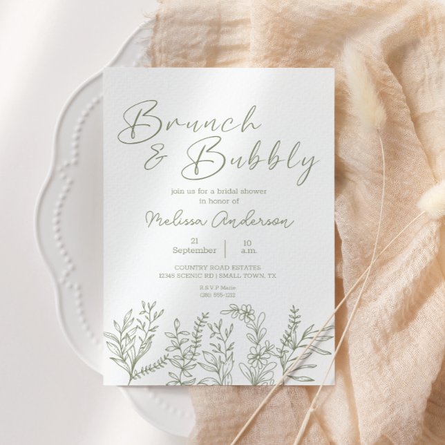 Sage Boho Flowers Brunch Bridal Shower Invitation (Creator Uploaded)