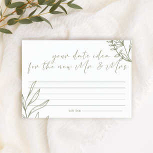 Sage Boho Flowers Date Night Idea Shower Game Stationery