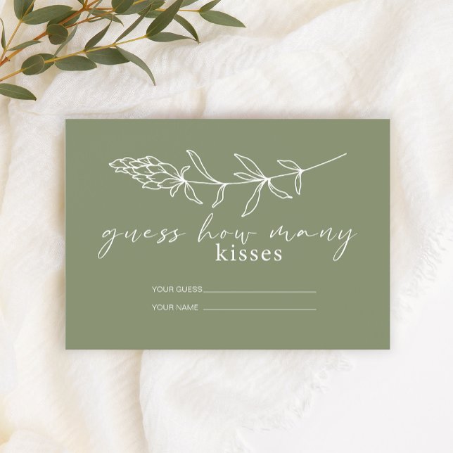 Sage Boho Flowers How Many Kisses Bridal Game Enclosure Card (Creator Uploaded)