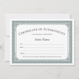 Sage Border Certificate of Authenticity Invitation