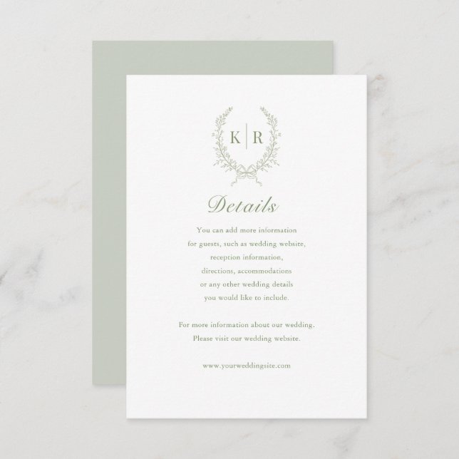 Sage Botaniacal Crest Wedding Details Card (Front/Back)
