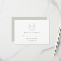 Sage Botaniacal & Ribbon Crest Monogram RSVP