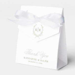 Sage Botaniacal & Ribbon Crest Monogram Wedding Favour Box