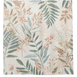 Sage Botanical Blush Leaf Watercolor Pattern Shower Curtain