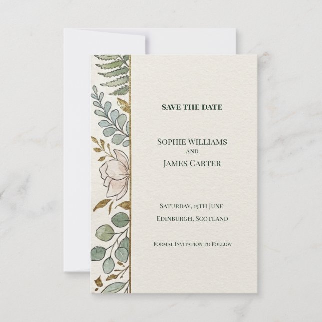 Sage Botanical Border Save The Date Card (Front)