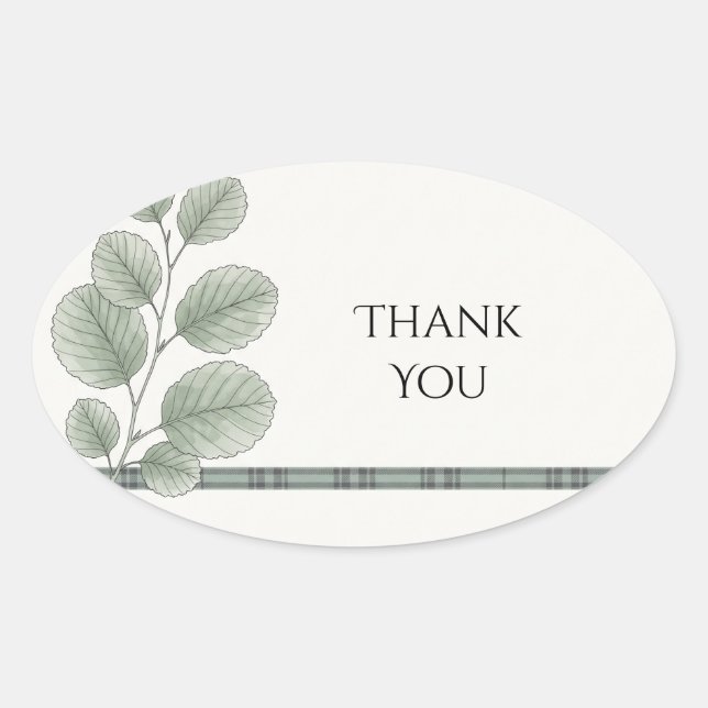 Sage Botanical Leaf Wedding Thank You Sticker (Front)
