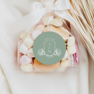 Sage Botanical Monogram Crest Favour Stickers