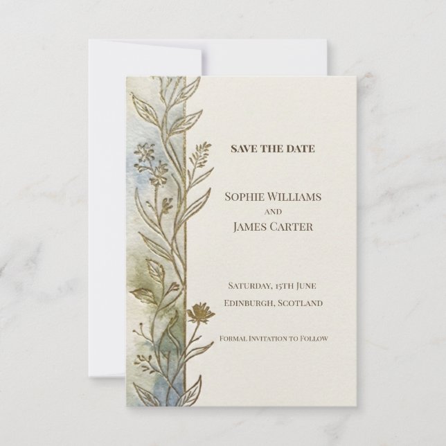 Sage Botanical Save The Date Card (Front)