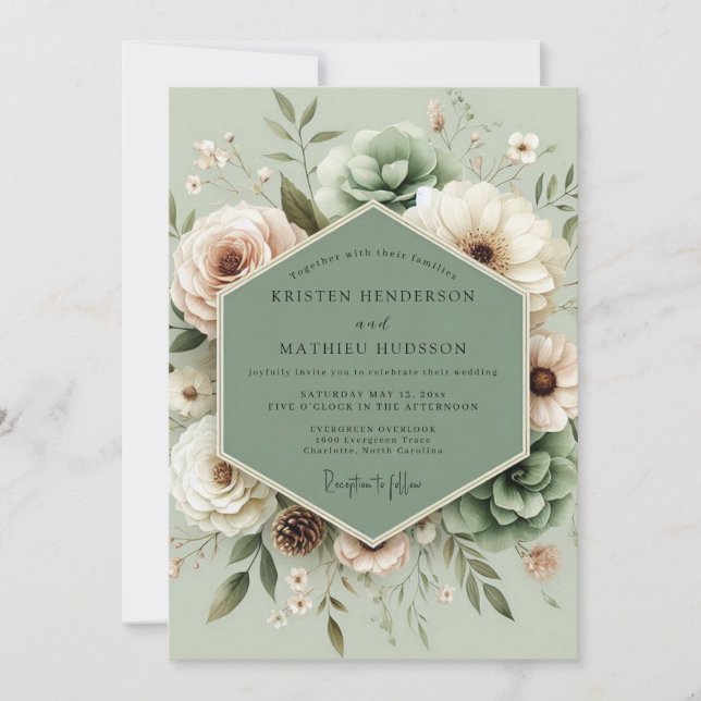 Sage Botanical Succulent Wedding Invitation (Front)