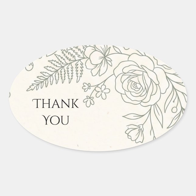 Sage Botanical Thank You Oval Sticker (Front)