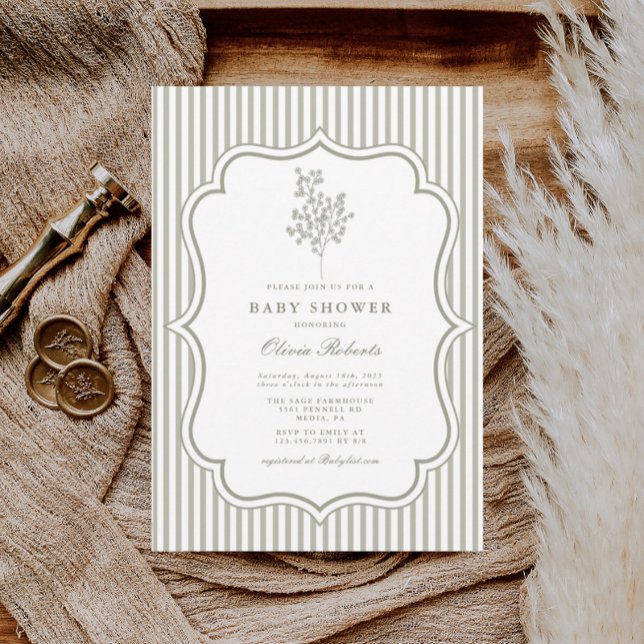 Sage Botanical Vintage Baby Shower Invitation (Creator Uploaded)