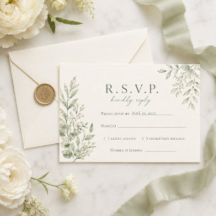 Sage Botanical Wedding RSVP Personalised Reply Art Card